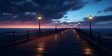 Fototapeta  - Blue Hour before the sunrise along the pier