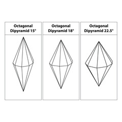 Octagonal Pyramid 15°, 18°,22.5° Geometric figures outline set isolated on a white backdrop. 3d shapes. in mathematics. vector illustration,