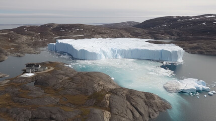 Wall Mural - waterfalls from melting glaciers in the ocean. Generative AI