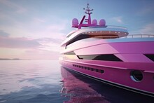 Luxurious Private Yacht In Pink Color. Princess Girl Life Style. Travel By Water. Generative Ai
