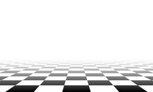 Chess Perspective Floor Background. Black And White Chessboard Perspective Floor Texture. Checker Board Pattern Surface. Fading Away Vanishing Checkerboard Background. Abstract Vector Illustration.