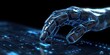 © OP38Studio - Hand of robot touching a touchscreen. Cybernetic organism with Artificial Intelligence working with Infographic background. Futuristic design concept, generative ai