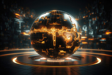 Wall Mural - World globe in cyber world of information. Future and industry concept with communication and technology. Generative AI