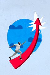 Poster - Poster picture collage artwork of happy excited guy run forward dream improve skills arrow increase isolated on retro drawing background