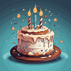 Wall Mural - Birthday cake hand-drawn comic illustration. Birthday cake. Vector doodle style cartoon illustration