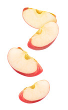 Isolated Red Apple Pieces Flying In The Air