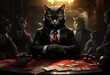 Animal cat play poker blackjack in a casino, fantasy