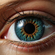 canvas print picture - Iris Fotografie Nahaufnahme Makroaufnahme einer schönen blauen Iris mit Einblick in die Pupille, ai generativ