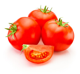 Wall Mural - Ripe red tomatoes vegetable with cut isolated on white background