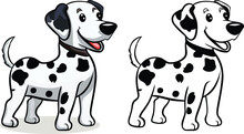 Dalmatian Dog Cartoon Vector Illustration, Happy Dalmatian Puppy Vector Image, Black And White And Colored Stock Image