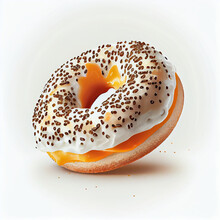 Freshly Toasted Sesame Or Everything Bagel With Cream Cheese, Breakfast Concept, Isolated On A White Background Ai Generated Image