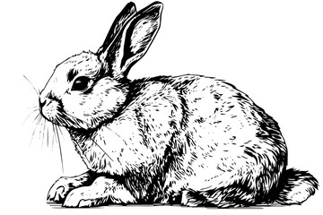 Wall Mural - Engraving rabbit on white background .Vector ink sketch illustration.