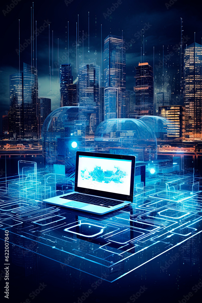 Generative AI computer screen view illustration of futuristic ...