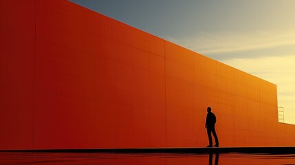 Wall Mural - a person standing in front of a red wall. generative ai image.