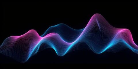 Aufkleber -  Abstract Animation of Colorful Waves on a Black Background, Evoking a Mesmerizing Blend of Light Sky-Blue, Dark Blue, and Electric Light in a Dark Sky-Blue and Dark Pink Setting