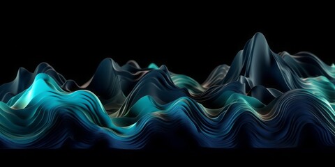 Aufkleber -  Abstract Animation of Colorful Waves on a Black Background, Evoking a Mesmerizing Blend of Light Sky-Blue, Dark Blue, and Electric Light in a Dark Sky-Blue and Dark Pink Setting
