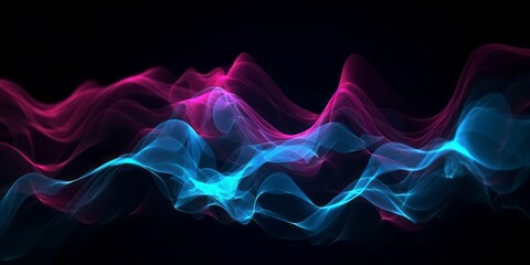 Aufkleber -  Abstract Animation of Colorful Waves on a Black Background, Evoking a Mesmerizing Blend of Light Sky-Blue, Dark Blue, and Electric Light in a Dark Sky-Blue and Dark Pink Setting