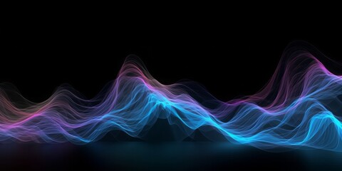 Aufkleber -  Abstract Animation of Colorful Waves on a Black Background, Evoking a Mesmerizing Blend of Light Sky-Blue, Dark Blue, and Electric Light in a Dark Sky-Blue and Dark Pink Setting