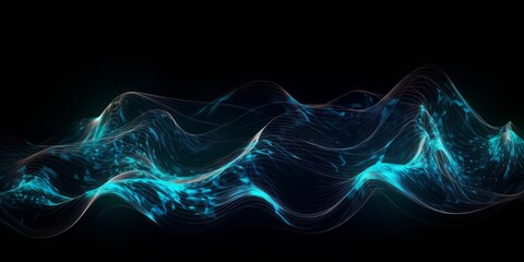 Aufkleber -  Abstract Animation of Colorful Waves on a Black Background, Evoking a Mesmerizing Blend of Light Sky-Blue, Dark Blue, and Electric Light in a Dark Sky-Blue and Dark Pink Setting