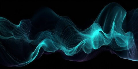 Aufkleber -  Abstract Animation of Colorful Waves on a Black Background, Evoking a Mesmerizing Blend of Light Sky-Blue, Dark Blue, and Electric Light in a Dark Sky-Blue and Dark Pink Setting