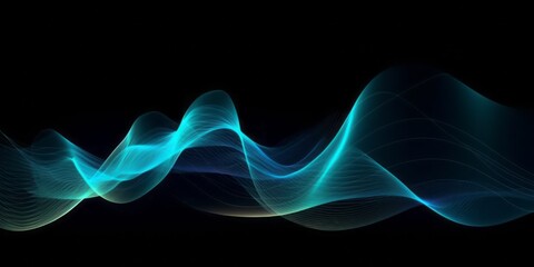 Aufkleber -  Abstract Animation of Colorful Waves on a Black Background, Evoking a Mesmerizing Blend of Light Sky-Blue, Dark Blue, and Electric Light in a Dark Sky-Blue and Dark Pink Setting