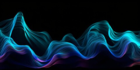 Aufkleber -  Abstract Animation of Colorful Waves on a Black Background, Evoking a Mesmerizing Blend of Light Sky-Blue, Dark Blue, and Electric Light in a Dark Sky-Blue and Dark Pink Setting
