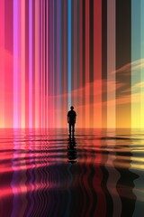 Wall Mural - a man standing in the middle of a body of water. generative ai image.