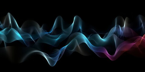 Aufkleber -  Abstract Animation of Colorful Waves on a Black Background, Evoking a Mesmerizing Blend of Light Sky-Blue, Dark Blue, and Electric Light in a Dark Sky-Blue and Dark Pink Setting
