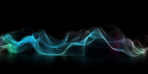 Aufkleber -  Abstract Animation of Colorful Waves on a Black Background, Evoking a Mesmerizing Blend of Light Sky-Blue, Dark Blue, and Electric Light in a Dark Sky-Blue and Dark Pink Setting
