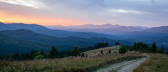 Aufkleber - Colorful sunset in the mountains. Amazing nature scenery. Wonderful natural background.