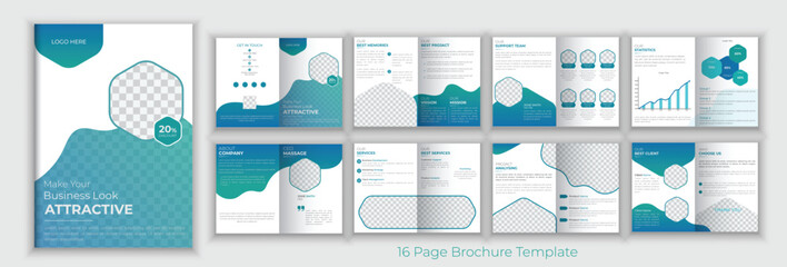 Creative business solution brochure , 16 page company profile brochure editable template layout design, minimal business brochure template design.