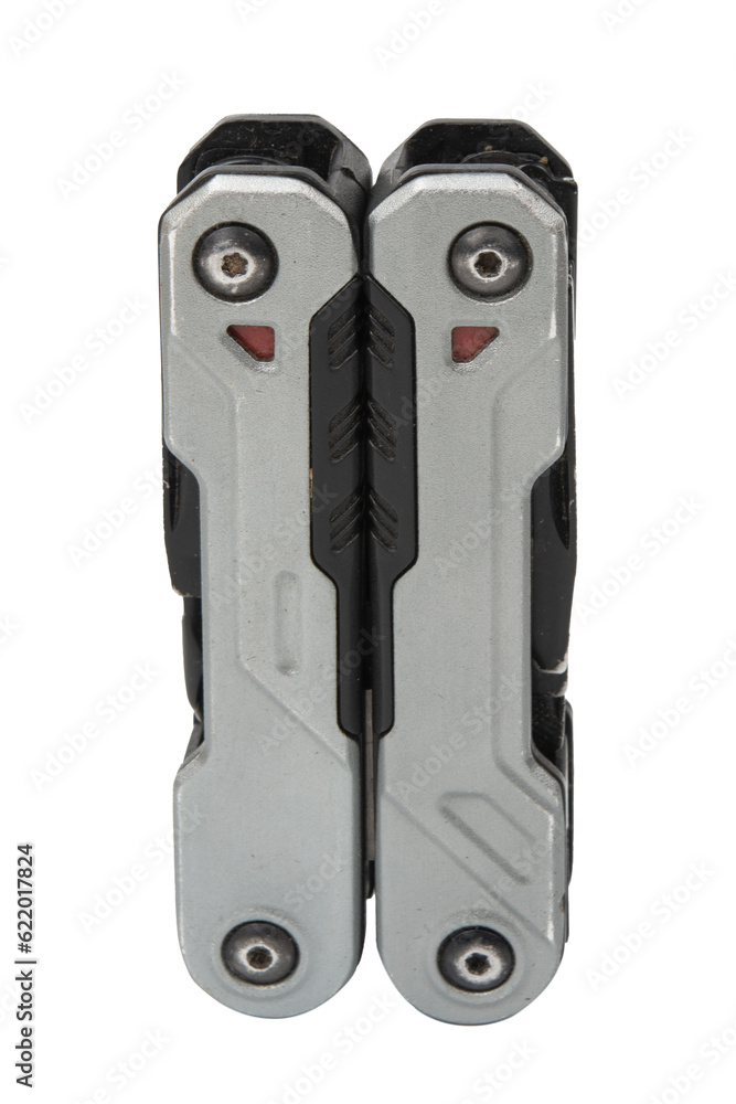 Folded multitool isolated on white background in top view. Daily ...