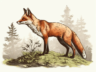 Wall Mural - a red fox standing in a grassy field generative ai
