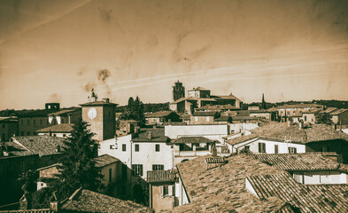 Poster - Panoramic aerial view of Orvieto medieval town from a flying drone - Italy