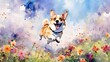 © Ali - Pembroke Welsh Corgi Pembroke dog jumping in the meadow. Watercolor painting