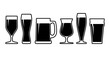 Beer glasses and mugs icons set. Alcoholic beverage menu collection set. Labeled visualization with various glasses styles for lager, pilsner, ale, dunkel and porter drinks. Vector illustration