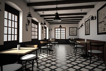 Wall Mural - Cafe interior with black and white tiles