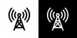 Communication tower icon. Antenna transmitting a signal. Symbol of radio, TV signal and mobile communications.