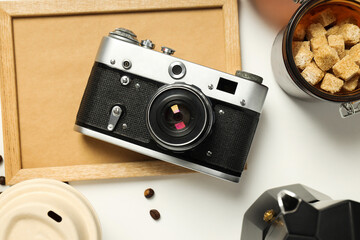 Concept of leisure and photo hobby with retro photo camera