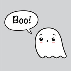 Canvas Print - Cute friendly ghost and speech bubble with text for Halloween party - 