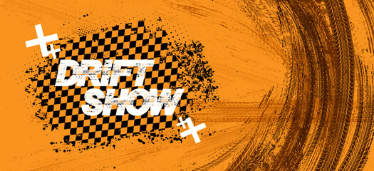 auto sport grunge banner with tire tracks, drift show, racing, rally. themed background for a car sh