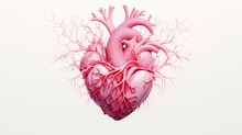 Human Heart On White Background, Colored, Creative Illustration In Futuristic Style. Visual For Design Of Medical