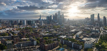 Panoramic Aerial View Of The City Of London Center With Skyscraper Buildings In The Background.