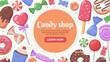 Candy shop banner with sweets