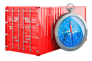 Sticker - Cargo container with compass. 3D rendering