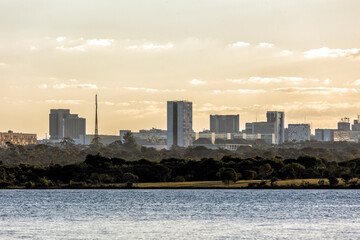 Brasilia, Brazil, June, 4, 2023. View of the Political Center of Brasilia from Lake Paranoa. Capital of Brazil. Landscape. Editorial.