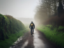 A Shot Of A Person From Behind Cycling Down A Picturesque Country Lane.