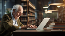 Old, Senior Man Behind Laptop In Need Of Help