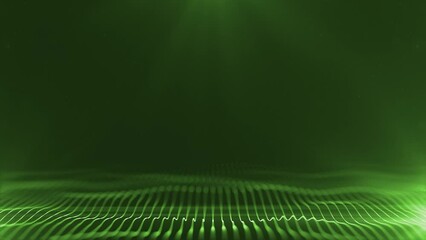 Wall Mural - Beautiful abstract wavy lines technology backdrop green digital particles effect as corporate concept used for visuals, vj, presentations as a motion background, seamless loop