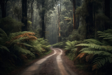 Canvas Print - A path in the forest on a cloudy day